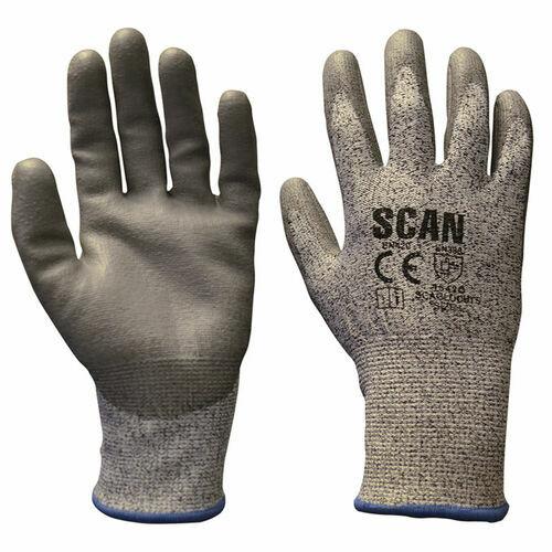 SIZE 9 SCAN GREY PU COATED CUT 5 LINER GLOVES Image 1