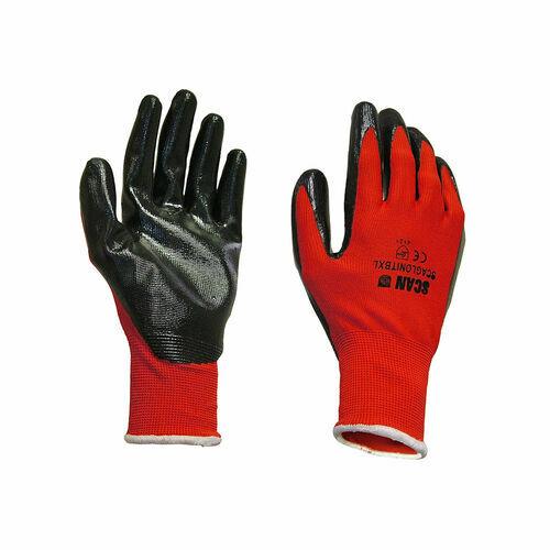 SIZE 10 SCAN 13G BLACK/RED PALM DIPPED NITRILE GLOVES Image 1