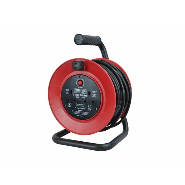 Faithfull 13A Power Plus Twin Outlet Cable Reel (25m) FPPCR25M