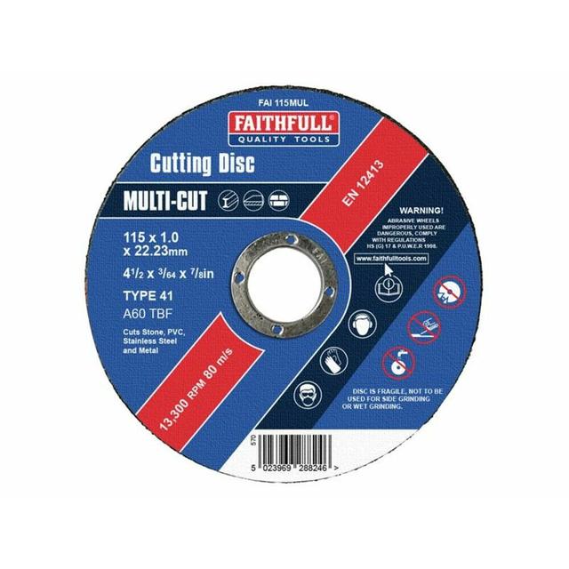 Faithfull Multi-Cut Thin Cut Off Wheels Pack of 10 (115 x 1.0 x 22mm) FAI11510MUL